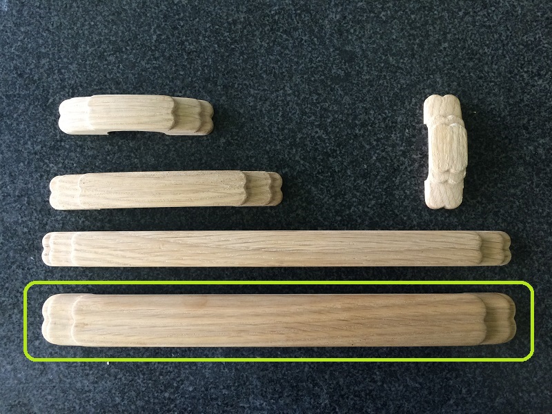 Layered style wide 12 inch cabinet drawer pull in unfinished white oak thumb